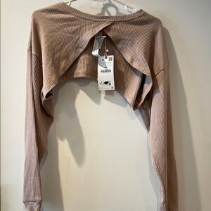Zara Tan Cropped Long Sleeve Sweatshirt